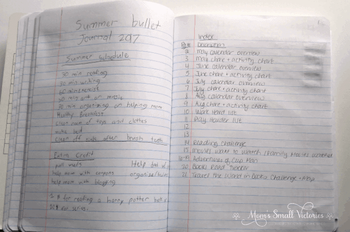 The summer bullet journal for kids is a simple and effective tool to keep track of kids summer schedules and lists of chores and fun things to keep kids productive and enterained all summer long.