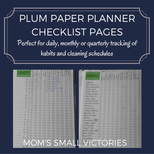 Plum Paper Planner Checklist Pages are perfect for daily, monthly or quarterly tracking habits and cleaning schedules.