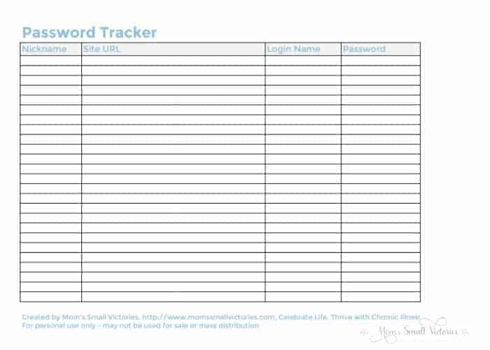 Password Tracker from the FREE 2017 Blog Planner that includes 36 customizable worksheets to keep track of your editorial calendar, to do's, social media promotion, checklists, passwords, income/expense tracker and more!