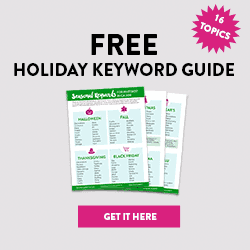 Free Holiday Keyword Guide to help your pins get noticed for the holidays and bring more traffic to your blog.