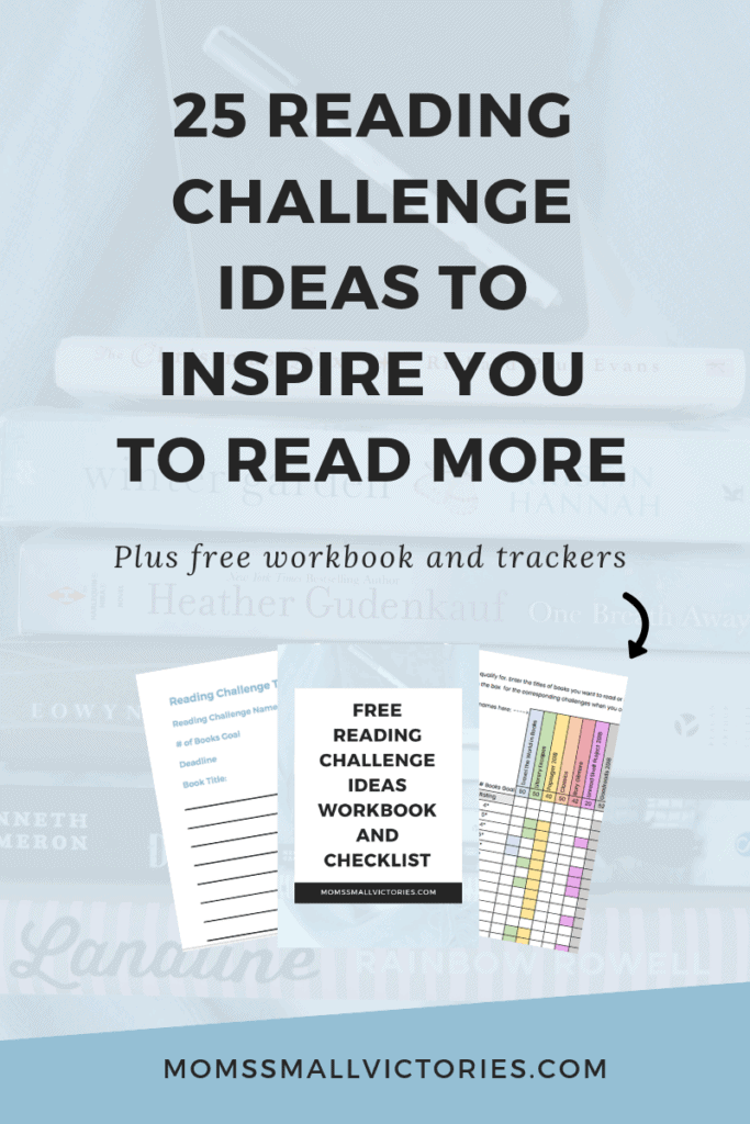 Want to read more but don't know where to start? Do you find reading challenges too restrictive? Grab these 25 free reading challenge ideas to inspire you to read more. Plus subscribers get a free workbook, checklist and trackers to help you create your own reading challenge and start reading more now!