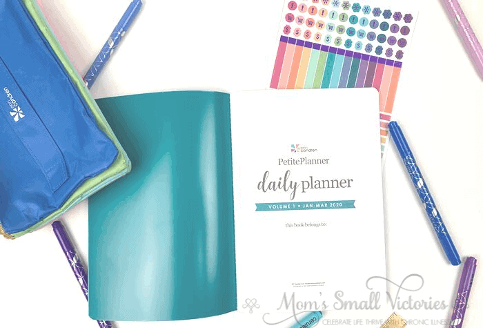 Erin Condren Daily Petite Planner Review. the inside cover and title page of the Erin Condren Daily Petite Planner coordinates with the front cover. A simple page to write your personal info. 