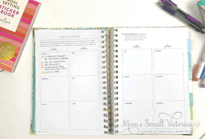 The Powersheets 2020 goals planner has a yearly overview where you can plan out what you'll be working on each year. I'll be using this page to mark action steps so at the end of the year I can see what I attempted and what was accomplished.
